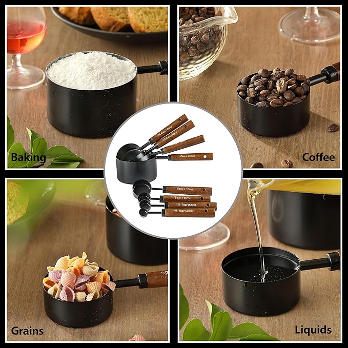 8PCS Measuring Cups and Spoons Set, DV Stainless Steel Measuring Cups with Ergonomic Wooden Handle for Cooking & Baking - Image 3