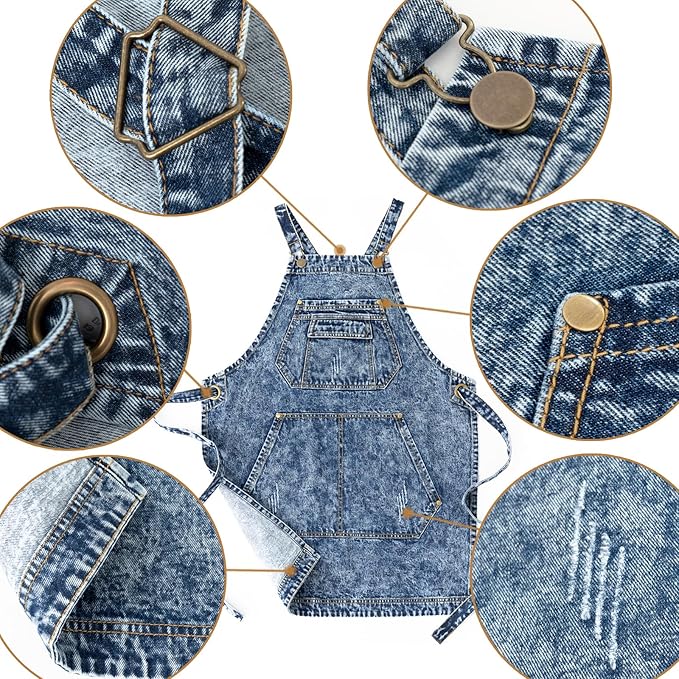 Jeanerlor - Cotton Denim Apron with Pockets for Men - Jean Apron for Hairstylis Cross Straps & Adjustable L to XXL (Denim Blue) - Image 2