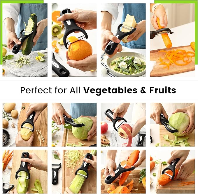 Spring Chef Vegetable Peelers for Kitchen - Stainless Steel Swivel, Y & Julienne Peelers, Potato Peelers with Soft Grip Handles, Kitchen Utensils Set of 3 for Fruits, Veggies, Apples, Carrots - Image 7