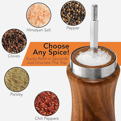 Gennua Kitchen Wooden Salt and Pepper Grinder Set: Refillable Salt & Pepper Mills Adjust for Customized Coarseness, Crafted of Solid Acacia Wood with Ceramic/Stainless Steel Core, 8 Inches Each - Image 4