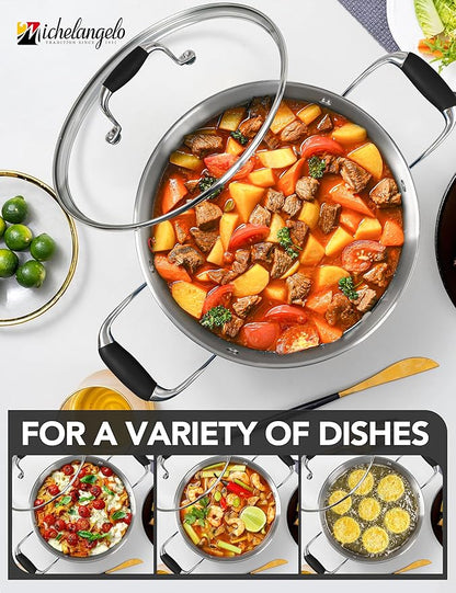 MICHELANGELO Stainless Steel Cooking Pot - 6 Quart Soup Pot with Lid, Non-Toxic Stockpot Induction Compatible, Oven & Dishwasher Safe, Black Exterior - Image 6