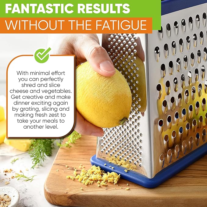 Spring Chef Stainless Steel XL Parmesan Cheese Grater with Handle - 4 Sided Metal Box Grater for Kitchen - Dishwasher Safe Potato Shredder for Hash Browns, Potato, Carrot, Vegetables - Sapphire - Image 7