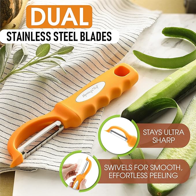 Spring Chef Premium Stainless Steel Swivel Potato Peelers for Kitchen, Metal Vegetable Peelers with Comfortable Handle for Apple, Cucumber, Veggie, Fruit, Carrot, Dishwasher Safe - Set of 2 - Mango - Image 2