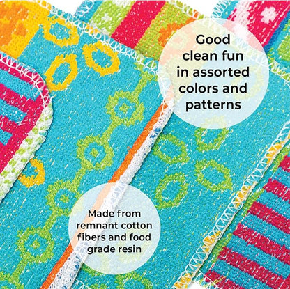 Skoy Scrub, 4-Pack Reusable, Non-Scratching Dish Scrubber for Kitchen and Household Cleaning, Planet-Friendly, Dishwasher Safe Soft Scrub, Assorted Colors and Designs - Image 6