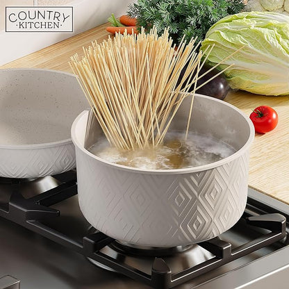 Country Kitchen Cookware Set with Removable Handle, Oven & RV Safe Pots and Pans Set, Cream Rhombus, Original - Image 8