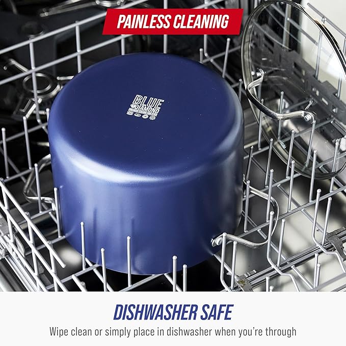 Blue Diamond 8QT Nonstick Stockpot with Glass Lid, PFAS-Free Ceramic, Multipurpose Cooking, Sauces & Soups, Pasta, Boiling & Canning Pot, Dishwasher & Oven Safe, Stainless Steel Handles, Navy - Image 6