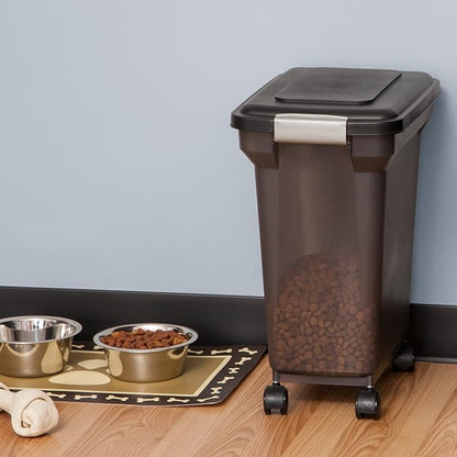 IRIS USA Dog Food Storage Container 22 lbs, WeatherPro Made in USA, Airtight Pet Food Storage Bin with Wheels for Dog Cat Bird Chicken Food, Holds Up to 22 lbs, Keep Fresh, BPA Free, Smoke