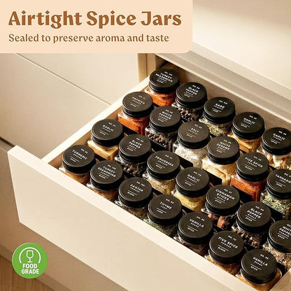 EDELHAUS Glass Spice Jars with Label and Black Aluminium Lids (24 x 4oz) Spice Containers with 240 Labels, Shaker Inserts, Steel Funnel, Empty Square Seasoning Organizer (Black Aluminium Lid) - Image 7