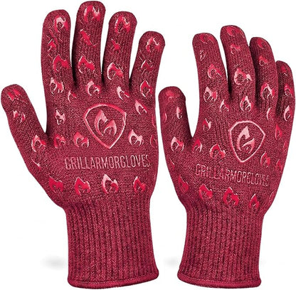 Grill Armor Oven Gloves with Fingers – 932°F Heat, Fire & Cut Resistant Mitts for BBQ, Grill, Cooking, Grilling, Baking, Smoker & Fire Pit by GrillArmorGloves