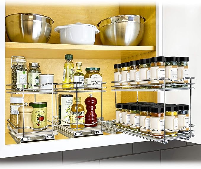 LYNK PROFESSIONAL® Pull Out Spice Organization for Cabinets - 6-3/8 inch Wide – Spice Rack for Inside Cabinets, Slide Out Spice Rack Organizer for cabinet – Pull Out Spice Rack, Sliding 2 Tier Chrome - Image 8