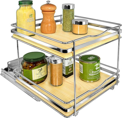 LYNK PROFESSIONAL® Élite™ Pull Out Spice Organization for Cabinets - 10-3/8 inch Wide – Spice Rack for Inside Cabinets – Wood/Chrome - Sliding Spice Rack Organizer for cabinet – Spice Rack - 2 Tier - Image 8