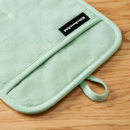 KITCHENAID Gourmet Series Gridlines Pot Holders 2-Pack Set, Heat Resistant up to 600°F, Soft Silicone Grip, Magnetic Cuff, Pistachio Green, 8"x8" - Image 3