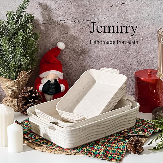Ceramic Baking Dish Set of 3, Casserole Dishes for Oven, Square Porcelain Bakeware Set with Handles, Lasagna Baking Pan for Cooking, Perfect for Baking and Serving, Housewarming, Halloween, Thanksgiving, Christmas, New Year-Reactive White - Image 7