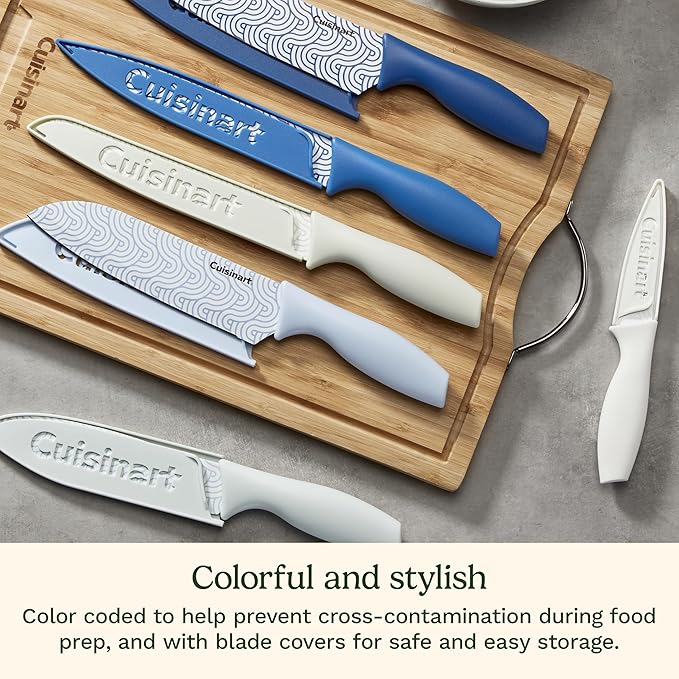 Cuisinart Advantage 12-Piece Kitchen Knife Set, Professional-Quality Nonstick Coated Stainless Steel Knives with Covers, Nonstick Color Coating for Easy Slicing, Ergonomic Handles, G1022-12BW - Image 4