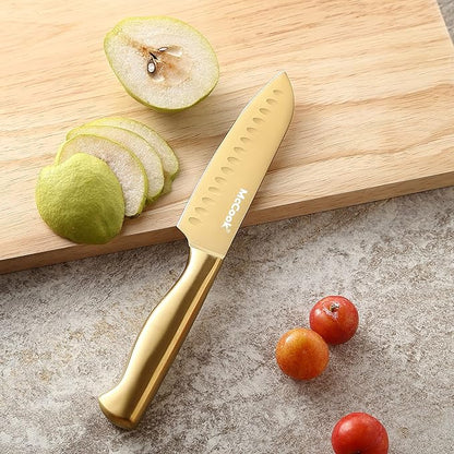 McCook® Kitchen Knife Sets, Golden Titanium Stainless Steel Knives Block Set with Built-in Sharpener - Image 8