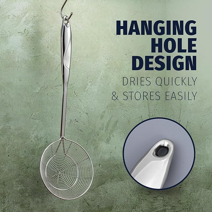 Zulay Kitchen Premium Stainless Steel Skimmer Strainer Ladle - 15” Large Straining Spoon for Frying, Boiling & Blanching - Durable, Rust-Resistant & Heat-Proof Kitchen Tool for Everyday Use - Image 3
