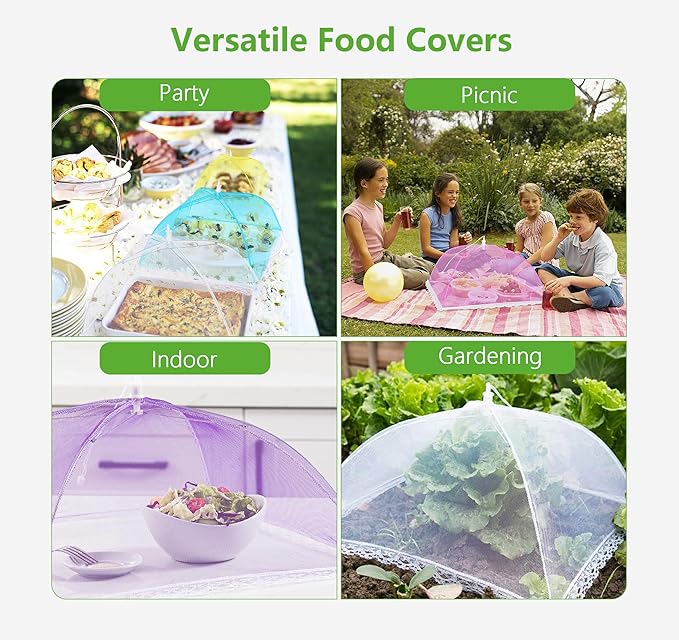 HBlife 6 Pack Colored Pop-Up Mesh Food Cover Tent for Outside,17 Inches Reusable and Collapsible Outdoor Food Covers Net for Party Picnic, BBQ, Camping, Gardening - Image 5