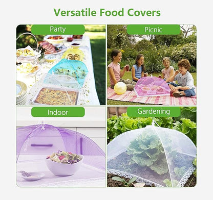 HBlife 6 Pack Colored Pop-Up Mesh Food Cover Tent for Outside,17 Inches Reusable and Collapsible Outdoor Food Covers Net for Party Picnic, BBQ, Camping, Gardening - Image 5