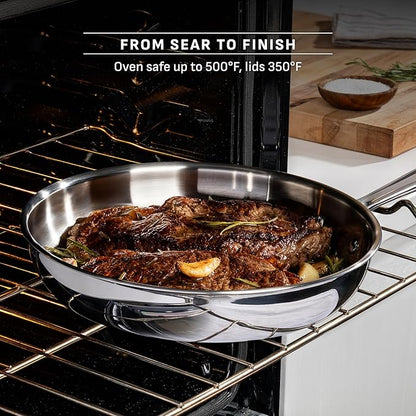 T-fal Pro Tri-Ply Stainless Steel Cookware Set 13 Piece Induction Compatible, Oven Safe 500F, Lids 350F, Fast & Even Heat, Pots and Pans Set, Professional Quality, Kitchen Essentials, Silver - Image 8