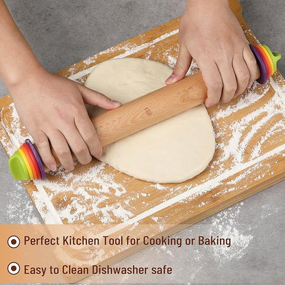 BAMBOO LAND- Adjustable Rolling Pin with Thickness Rings for Baking, 13.8", 4 Colorful Thickness Rings (2-10 mm or 1/16"-3/8"), Wood Rolling Pins for Baking, Bread, Pizza Doughs - Image 6