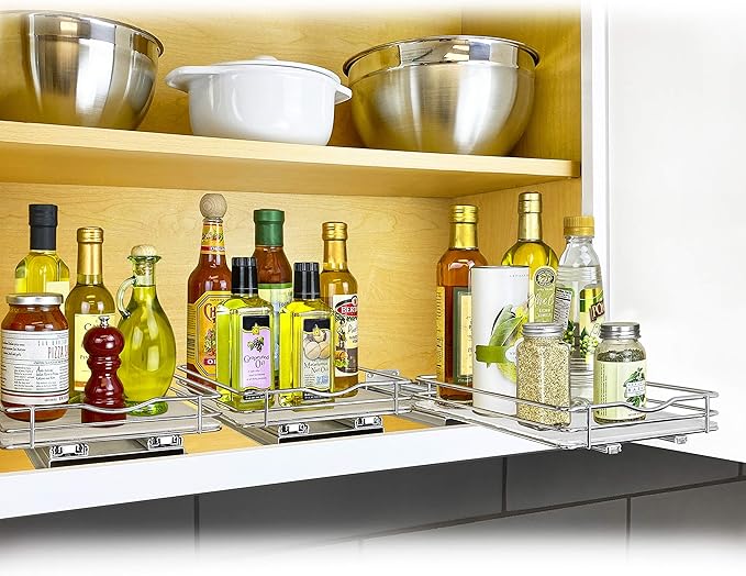 LYNK PROFESSIONAL® Pull Out Spice Organization for Cabinets - 8-3/8 inch Wide – Spice Rack for Inside Cabinets, Slide Out Spice Rack Organizer for cabinet – Pull Out Spice Rack, Sliding 1 Tier Chrome - Image 8