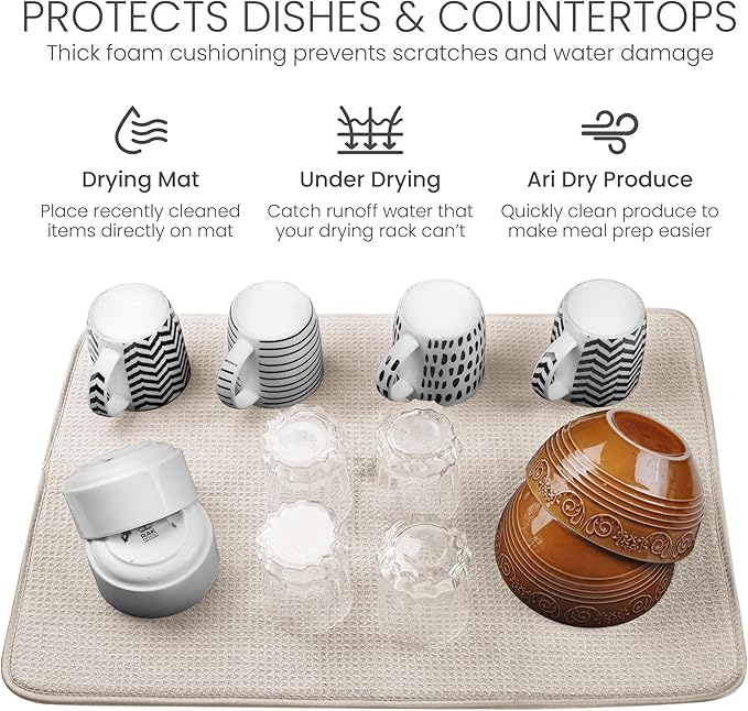 Bellemain XL Dish Mat 24" x 17" ( LARGEST MAT ) Microfiber Dish Drying Mat , Super absorbent ( Ivory ) - Image 5