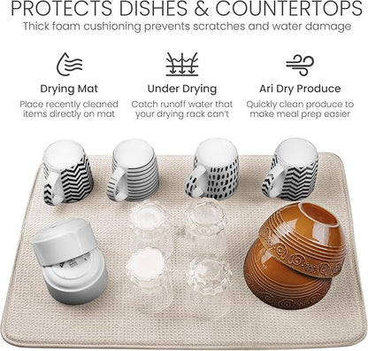 Bellemain XL Dish Mat 24" x 17" ( LARGEST MAT ) Microfiber Dish Drying Mat , Super absorbent ( Ivory ) - Image 5