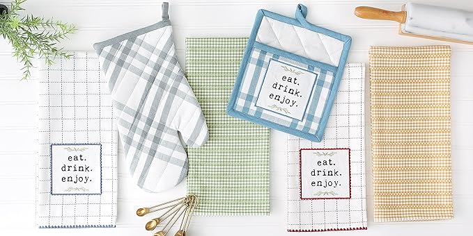 DII Home Sweet Farmhouse Kitchen Collection, Potholder/Oven Mitt/Dishtowel Set, French Blue, 4 Count