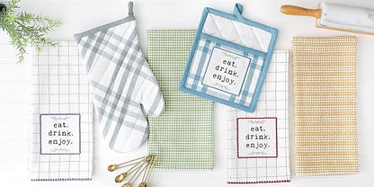 DII Home Sweet Farmhouse Kitchen Collection, Potholder/Oven Mitt/Dishtowel Set, French Blue, 4 Count