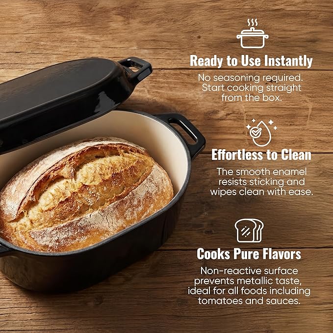 Dutch Oven for Bread Baking, 3.4 QT Bread Dutch Oven for Sourdough, Enamelled Cast Iron Bread Oven with Lids, Heavy-Duty Non Stick Sourdough Loaf Pan, Meatloaf Pan, Black