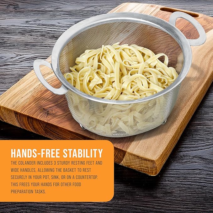 U.S. Kitchen Supply Stainless Steel Colander Strainer Basket - 3-Quart Colander with Resting Feet & Handles - Wide Rim Sieve, Stainless Steel Strainers and Colanders for Kitchen - Image 6