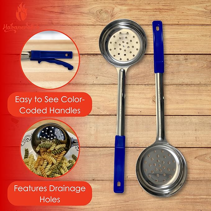 8 Ounce Slotted Stainless Steel Portion Control Ladle Spoon for Measuring and Serving; Commercial Grade Serving Scoops [Pack of 2] - Image 2