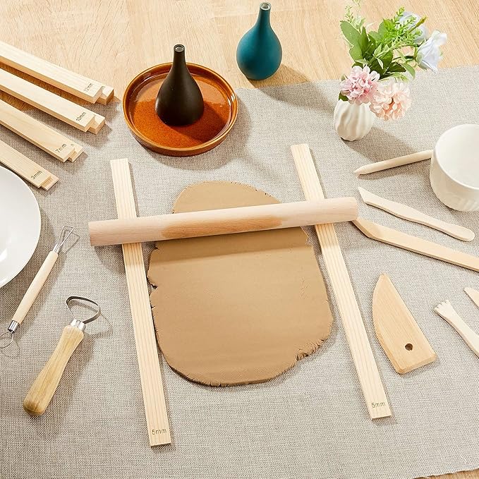 Sasylvia 10 Pcs Pottery Rolling Pin Guides Wood Teaching Rolling Mud Stick Guide Set Polymer Clay Depth Guide Pottery Tools Clay Mudboard Tools (5 Size,Wood Color) - Image 7