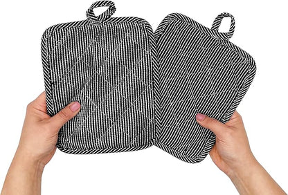 American Linen Pot Holders, Hot Pads, Table Pads for Kitchen and Dining Table, Non Slip Heat Resistant Hot Pot Holder (Black, 8 Pack)
