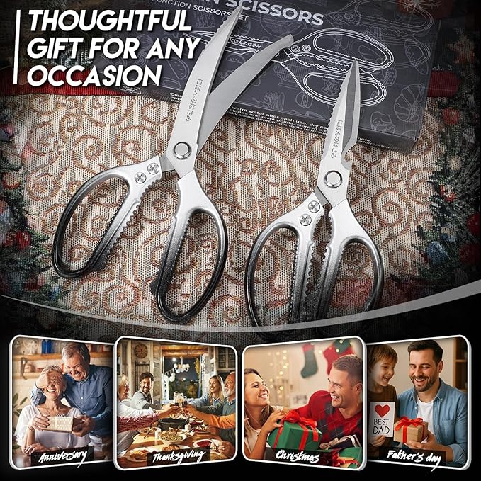 TIJERAS Kitchen Scissors Set Black - Stainless Steel Kitchen Shear, Sharp Meat Scissors Dishwasher Safe, Heavy Duty Poultry Shears, Japanese Cooking Scissor for Food, Chicken, Gifts for Women - Image 2