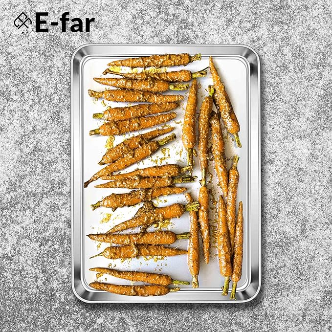 E-far Large Baking Sheets, 20”x14” Stainless Steel Cookie Sheet Pans for Oven, Non Toxic Big Metal Baking Trays for Cake Cookies, Healthy & Rust Free, Mirror Finish & Dishwasher Safe, 2 Pack - Image 5