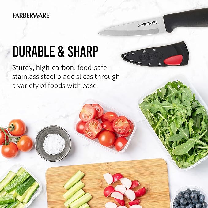 Farberware Edgekeeper 3.5-Inch Paring Knife with Self-Sharpening Blade Cover, High Carbon-Stainless Steel Kitchen Knife with Ergonomic Handle, Razor-Sharp Knife, Black - Image 5