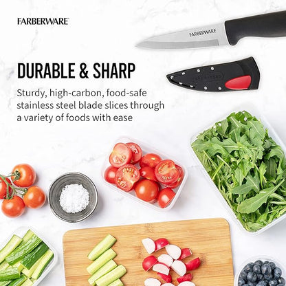Farberware Edgekeeper 3.5-Inch Paring Knife with Self-Sharpening Blade Cover, High Carbon-Stainless Steel Kitchen Knife with Ergonomic Handle, Razor-Sharp Knife, Black - Image 5