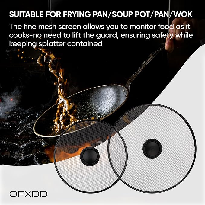 Stainless Steel Lid Splatter Screen - Set of 2: 8,2" & 10" - Frying Pan Oil Splash Guard - Image 4