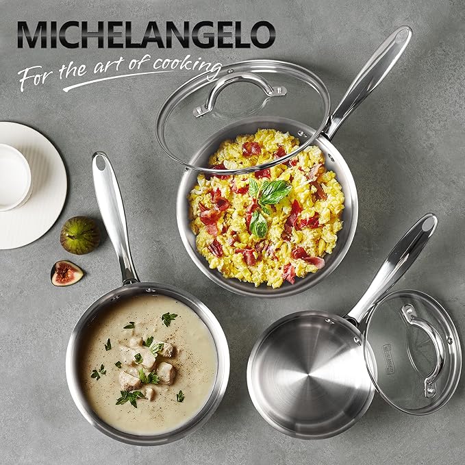 MICHELANGELO Saucepan Set 4pc, 18/10 Stainless Steel Sauce Pan with Lid, Tri-Ply Bottom Sauce Pot Set, Nonstick Saucepan, Dishwasher Safe, 1QT & 2QT - Image 7