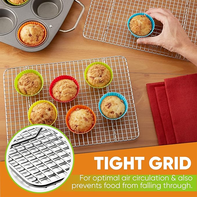 Spring Chef 8.5" x 12" Stainless Steel Cooling Racks, Wire Rack for Baking Sheet - Fits Small Quarter Sheet Pan - Perfect for Cooking, Baking, Grilling, Smoking - Dishwasher Safe - Set of 2 - Image 7