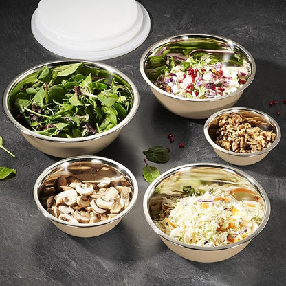 WHYSKO Stainless Steel Mixing Bowl Set, 10 Piece Stainless Steel Mixing Bowls with Lids Set for Food Prep Storage and Serving, Dishwasher Safe for Kitchen Baking Cooking, Khaki - Image 4