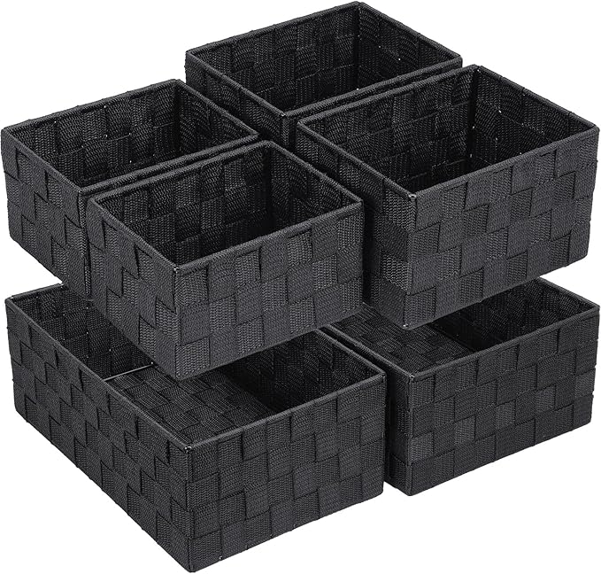 Posprica Woven Storage Baskets for Organizing 6 Pack, Large&Small Storage Cube Bins Set for Bathroom, Storage Boxes Container for Drawer, Closet, Shelf, Dresser, Black by Posprica