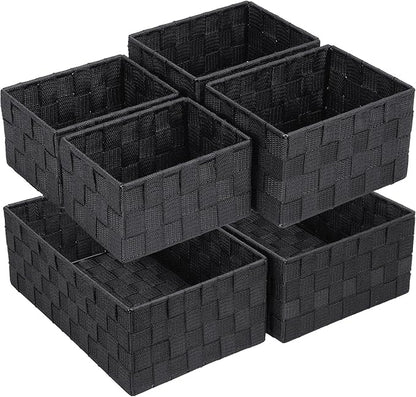 Posprica Woven Storage Baskets for Organizing 6 Pack, Large&Small Storage Cube Bins Set for Bathroom, Storage Boxes Container for Drawer, Closet, Shelf, Dresser, Black by Posprica