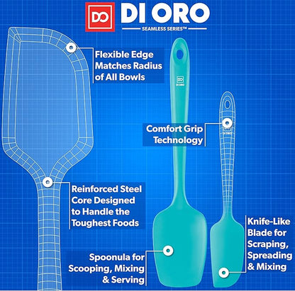 DI ORO Silicone Spatula Set - Rubber Kitchen Spatulas for Baking, Cooking, & Mixing - 600°F Heat-Resistant & BPA Free Silicone Scraper Spatulas for Nonstick Cookware - Dishwasher Safe (3pc, Teal) - Image 4