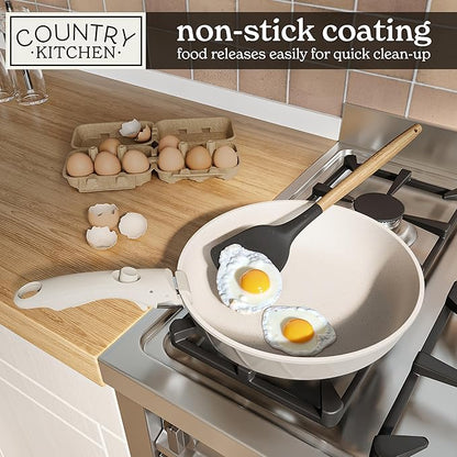 Country Kitchen Cookware Set with Removable Handle, Oven & RV Safe Pots and Pans Set, Cream Diamond, Original - Image 4