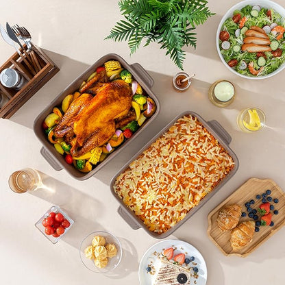 MALACASA 4.8 Qt Lasagne Dishes for Oven, 9 x 13 Inches Brown Ceramic Oven Dish with Handles, Deep Rectangular Baking Dish Casserole Dishes, Lasagna Pan Bakeware for Roasting, Series TARA - Image 7