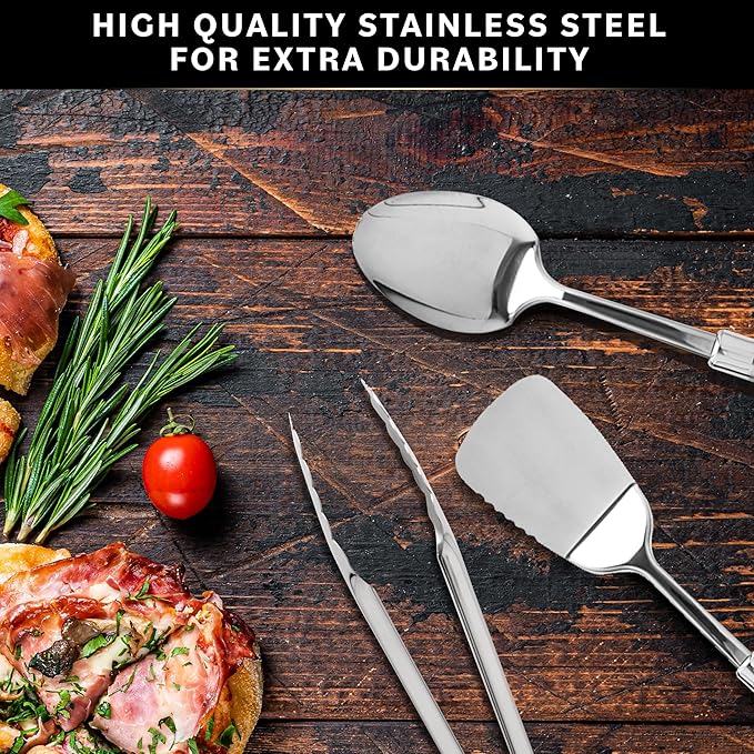 Home Hero 32-Piece Stainless Steel Kitchen Utensil Set - Heat-Resistant Nonstick Silicone Tools - Durable Stainless Steel Cooking Tools - Measuring Cups & Spoons with Holder - 32 Pc, Silver - Image 6