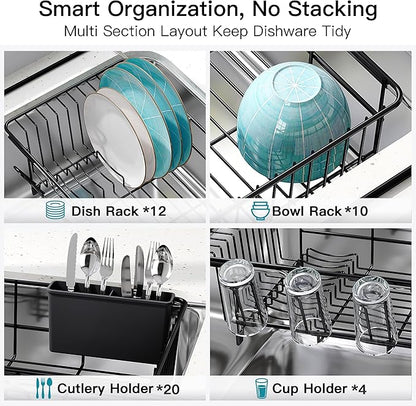 Dish Drying Rack Over the Sink In Stainless Steel Black Expandable Drainer for Small Kitchen, Counter Space Saving Compact Inside Sink Plate Dryer, Adjustable Hanging Metal Wire Strainer Drain Holder - Image 7