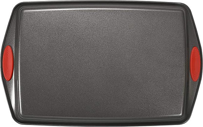 Rachael Ray Bakeware Nonstick Cookie Pan Set, 3-Piece, Gray with Red Grips